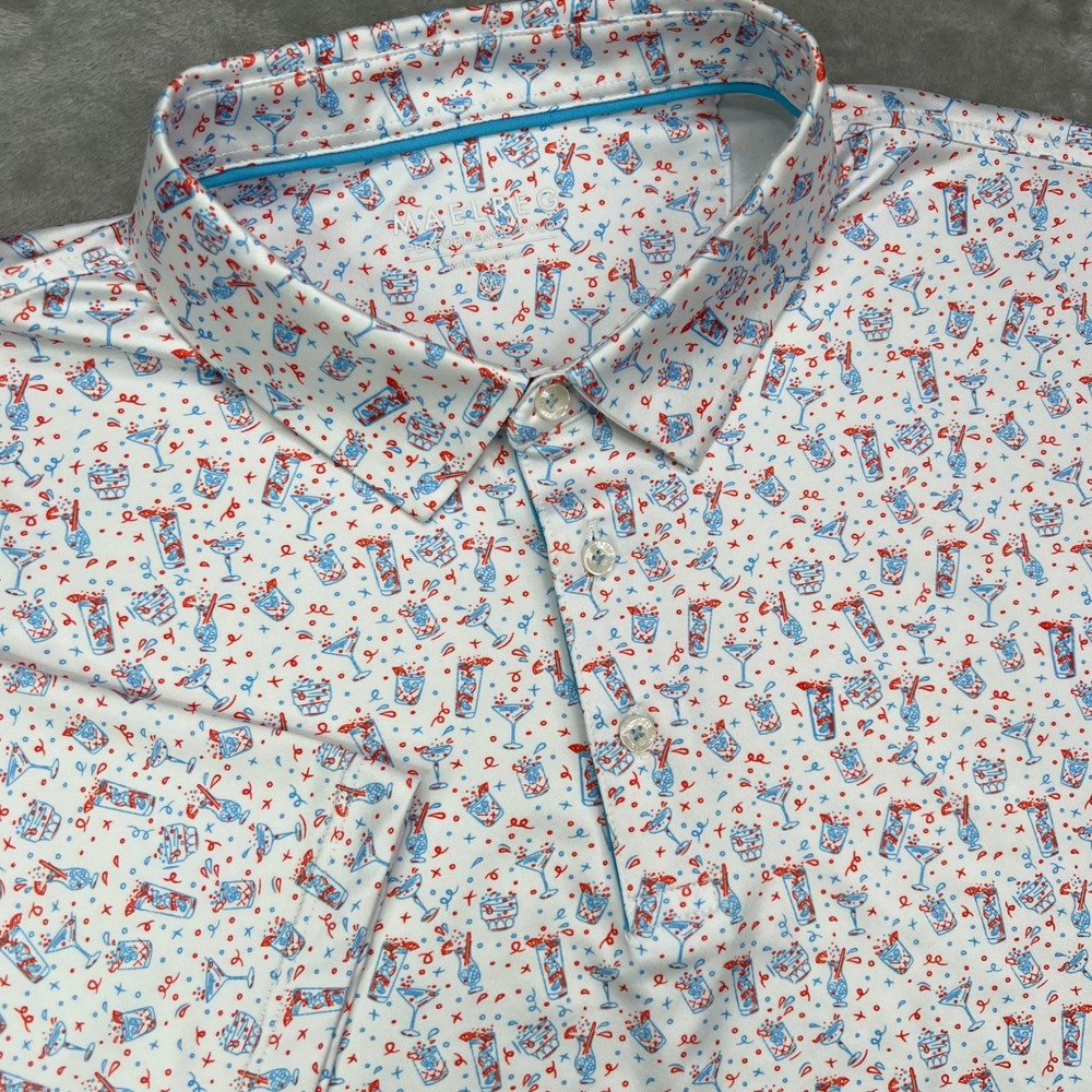 Maelreg Golf Polo‎ Shirt Mens 2XL White Cocktail Print Performance Stretch